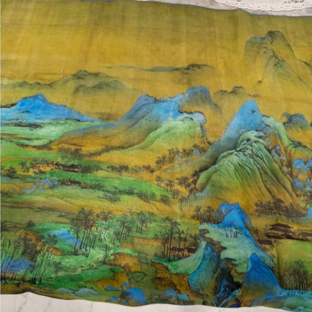 Scenic Landscape handmade 100% silk scarf